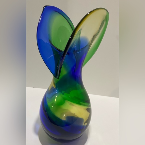 Abstract Art Glass Vase Blue Green Fish Tail Hand Blown Rare Unique - Picture 5 of 8